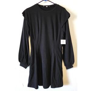Nordstrom One One Six Frill Sleeve Sweater Dress Black Medium NEW